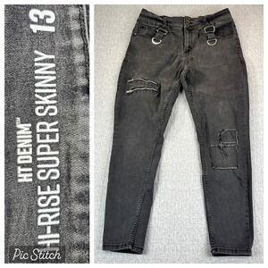 HT hot topic black Hi Rise Jeans Women 13/29X26 Distressed‎ Gothic death rock